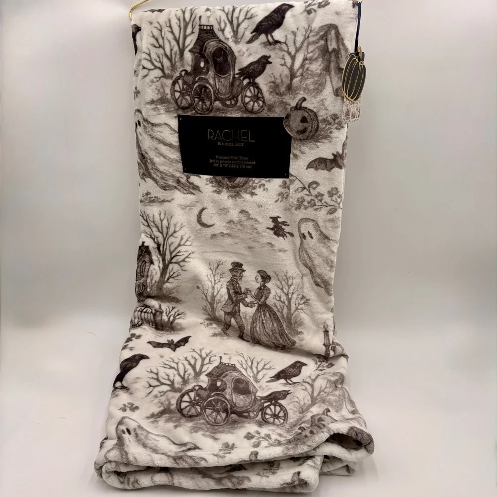 Rachel Roy Halloween Toile Oversized Plush Throw Blanket 60x70 Gothic New